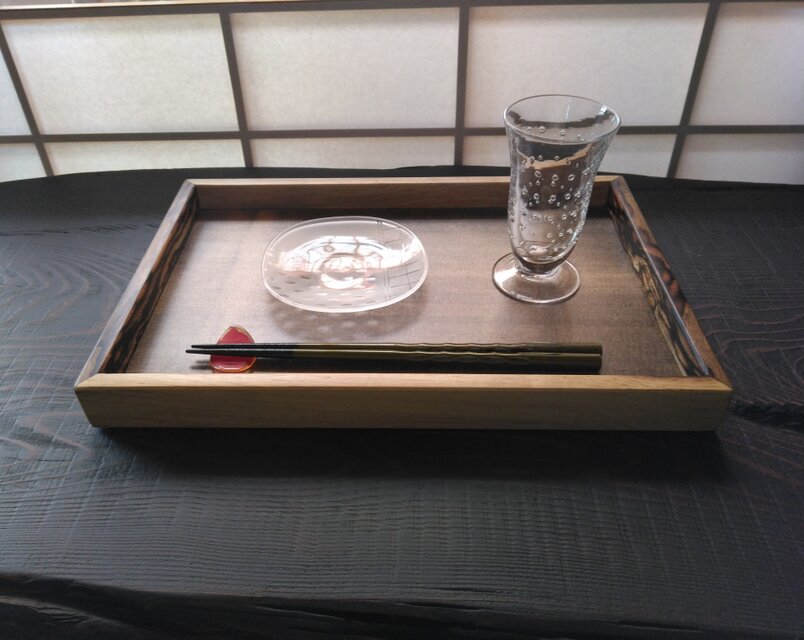 銘木 黒柿の長手盆・錆茶 ～トレー・折敷・ランチョンマット