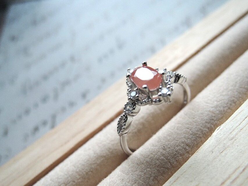 1451）美麗✨SV925製レースフレームCZ入りデザインリング希少石✨6×4