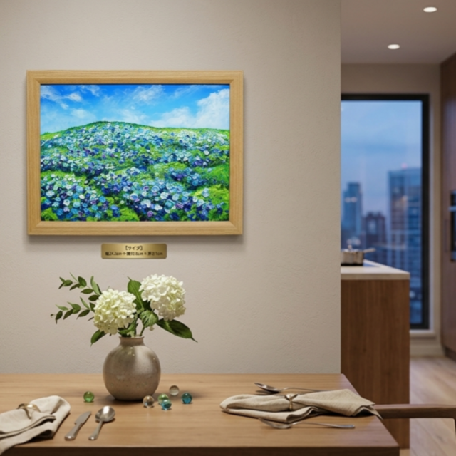 原画】初夏の紫陽花の丘 油絵 絵画 インテリア 額縁付 | iichi 日々の