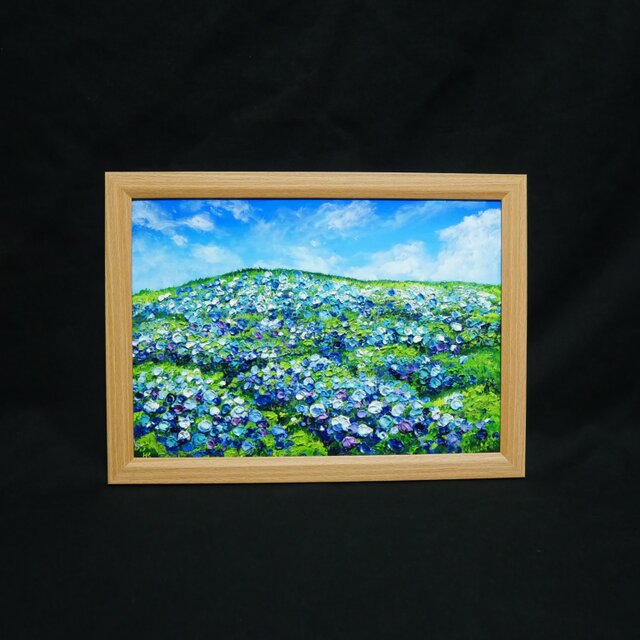 原画】初夏の紫陽花の丘 油絵 絵画 インテリア 額縁付 | iichi 日々の
