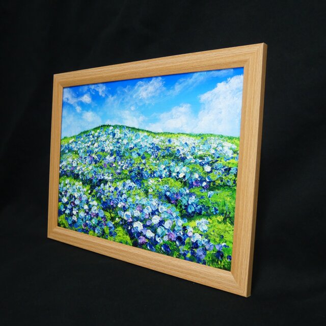 原画】初夏の紫陽花の丘 油絵 絵画 インテリア 額縁付 | iichi 日々の