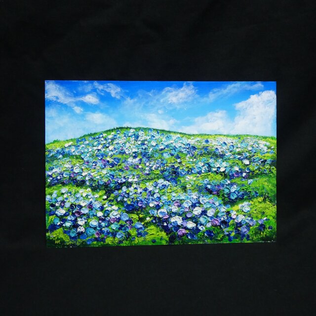 原画】初夏の紫陽花の丘 油絵 絵画 インテリア 額縁付 | iichi 日々の