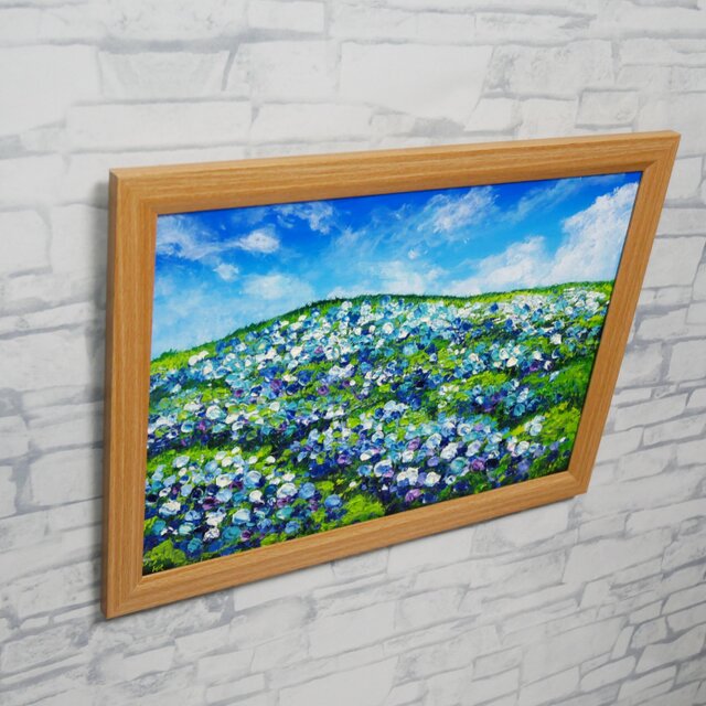 原画】初夏の紫陽花の丘 油絵 絵画 インテリア 額縁付 | iichi 日々の