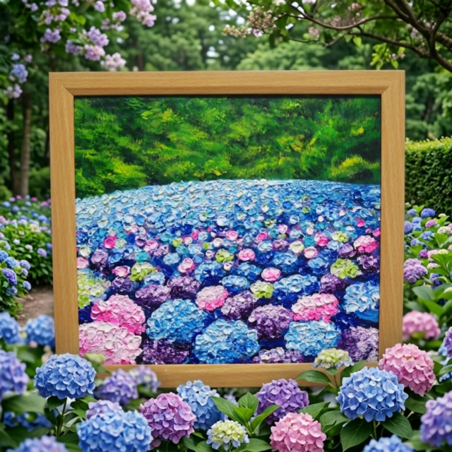 油絵 原画『梅雨の雨』紫陽花 額縁・金具・ラッピング付 油絵 原画『梅雨の雨』紫陽花 額縁・金具・ラッピング付 【公式通販】