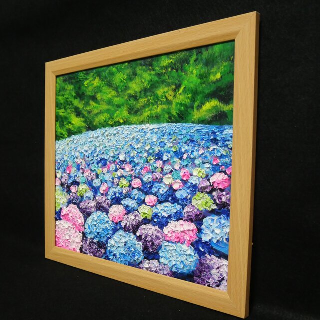 原画】あじさいのワルツ＊梅雨を彩る紫陽花畑の油絵（額縁付） | iichi