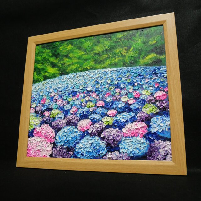 原画】あじさいのワルツ＊梅雨を彩る紫陽花畑の油絵（額縁付） | iichi