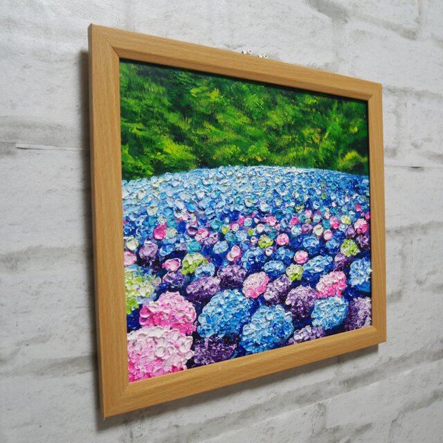 油絵 原画『梅雨の雨』紫陽花 額縁・金具・ラッピング付 【公式通販】