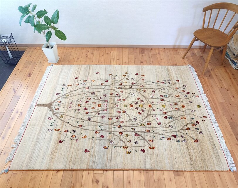 ハンドメイド ペルシャ ギャッベ カシュクリ ラグ 201x150㎝ 生命の木