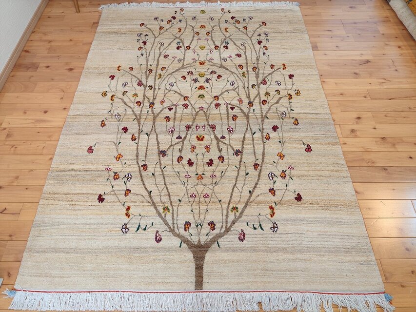 ハンドメイド ペルシャ ギャッベ カシュクリ ラグ 201x150㎝ 生命の木
