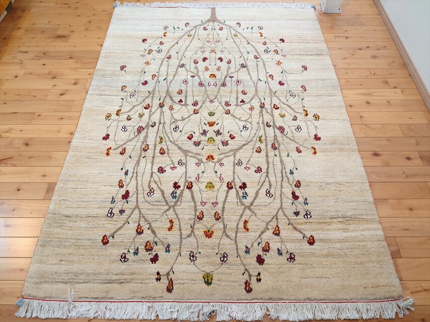 ハンドメイド ペルシャ ギャッベ カシュクリ ラグ 201x150㎝ 生命の木