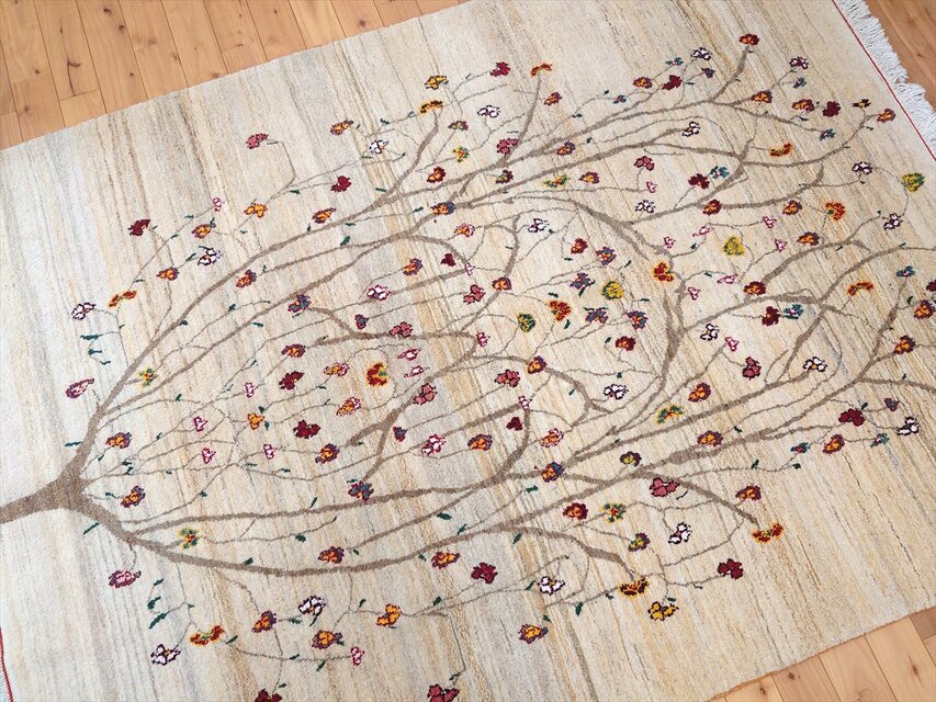 ハンドメイド ペルシャ ギャッベ カシュクリ ラグ 201x150㎝ 生命の木