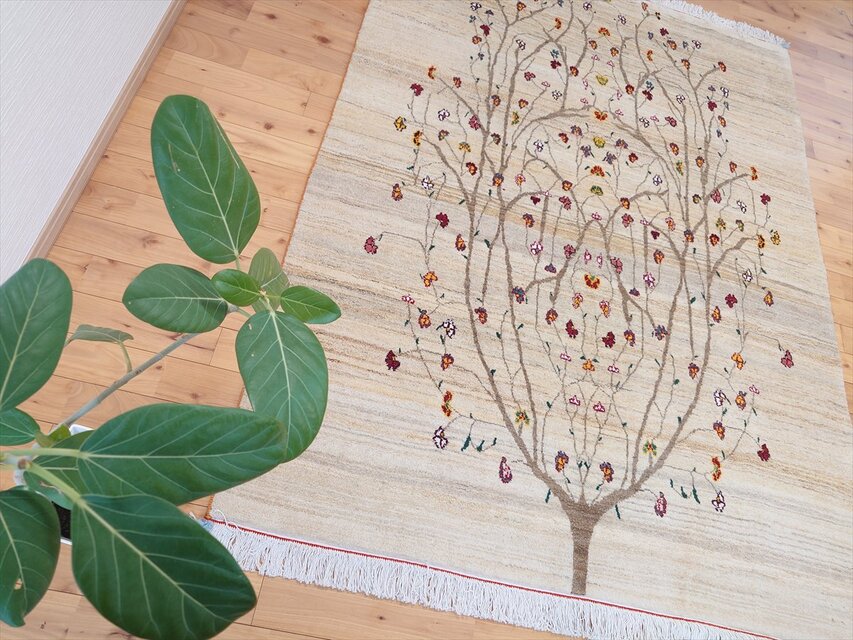 ハンドメイド ペルシャ ギャッベ カシュクリ ラグ 201x150㎝ 生命の木