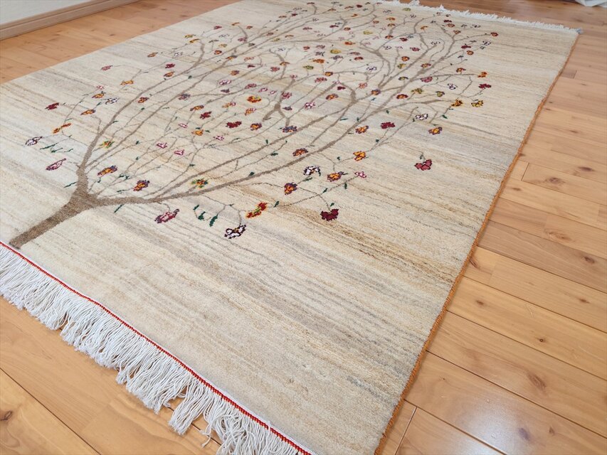 ハンドメイド ペルシャ ギャッベ カシュクリ ラグ 201x150㎝ 生命の木