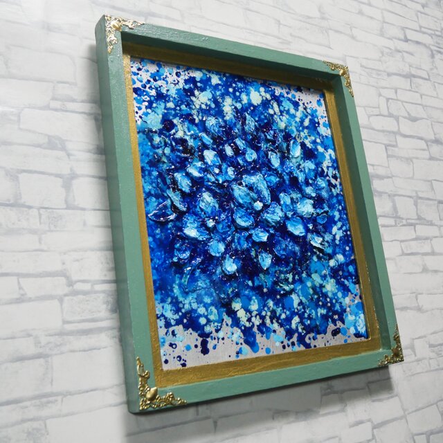原画【碧の残響】北欧モダンなインテリアに映える青い油絵／リビングや