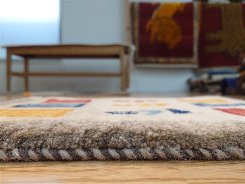 ペルシャ ギャッベ 玄関マット小 ラグ 57x39.5cm 花 パネル Gray Ivory