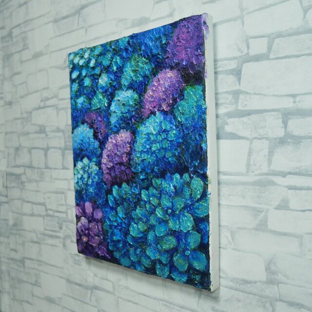 油絵 原画【群青のトパーズ】あじさい 紫陽花 絵画 インテリア 額なし 初夏 油絵 原画【群青のトパーズ】あじさい 紫陽花 絵画 インテリア 額なし