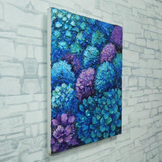 油絵 原画【群青のトパーズ】あじさい 紫陽花 絵画 インテリア 額なし