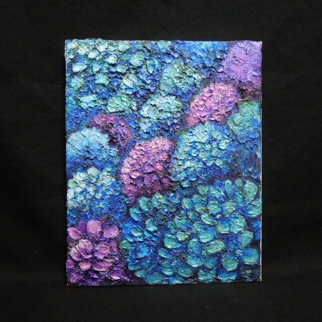 油絵 原画【群青のトパーズ】あじさい 紫陽花 絵画 インテリア 額なし