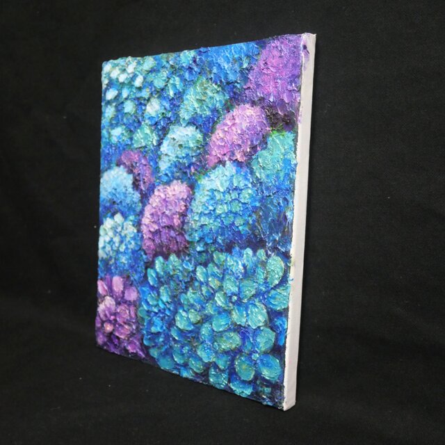 油絵 原画【群青のトパーズ】あじさい 紫陽花 絵画 インテリア 額なし