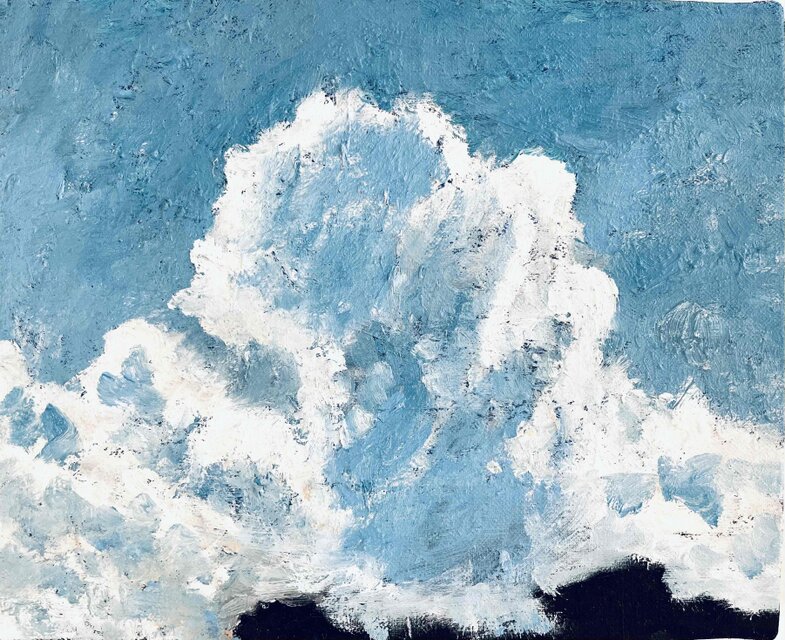 油彩画 原画「空と公園の木」アート 絵画 22×27㎝ F3 キャンバス N