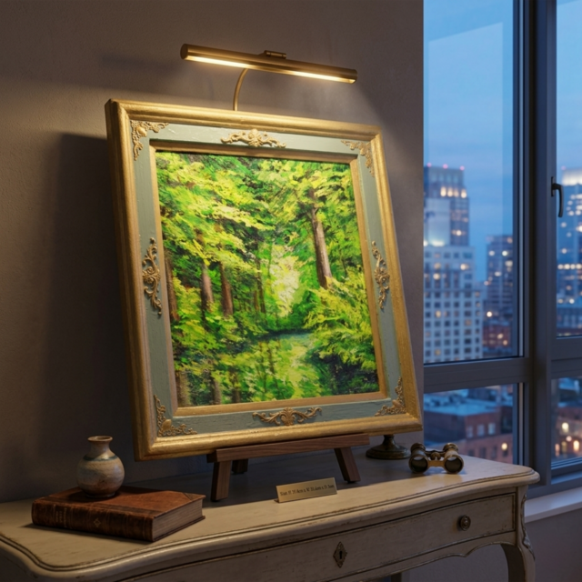 油絵調 レリーフ工藝画 田舎の風景 室内調度 壁飾り(ZE436) 油絵【光織りなす翡翠の森】 新緑 初夏 森 風景画 絵画 額縁付き
