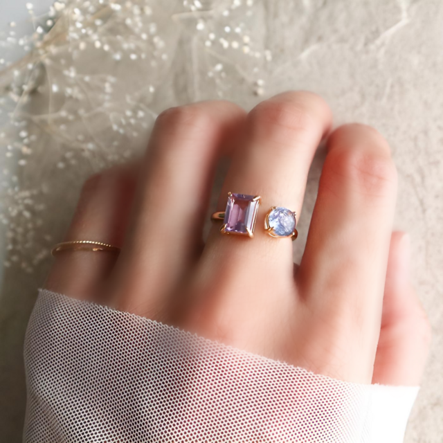 紫陽花カラー＊タンザナイト×アメジストのフォークリング｜天然石