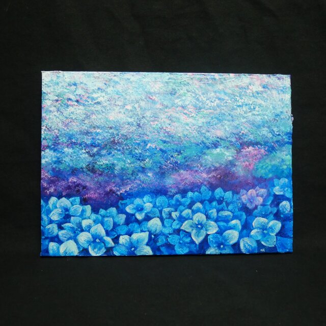 雨上がりの奇跡 〜光満ちる紫陽花畑〜 【油絵 原画 F4号】 アジサイ