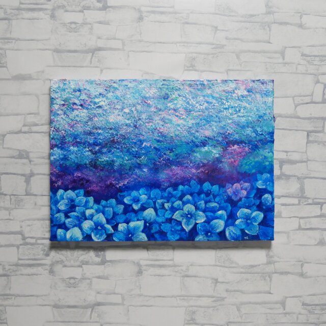 雨上がりの奇跡 〜光満ちる紫陽花畑〜 【油絵 原画 F4号】 アジサイ