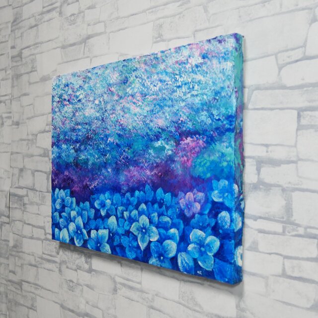 雨上がりの奇跡 〜光満ちる紫陽花畑〜 【油絵 原画 F4号】 アジサイ