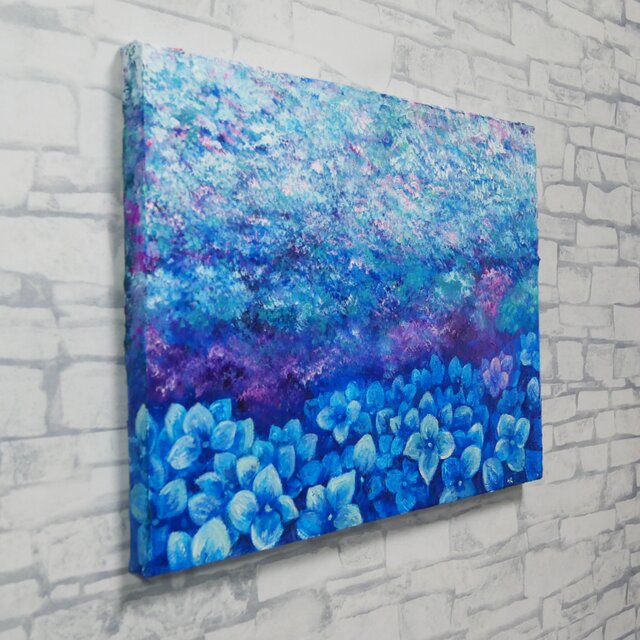 雨上がりの奇跡 〜光満ちる紫陽花畑〜 【油絵 原画 F4号】 アジサイ