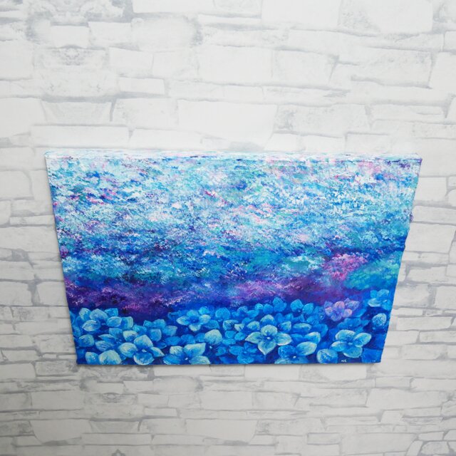 雨上がりの奇跡 〜光満ちる紫陽花畑〜 【油絵 原画 F4号】 アジサイ