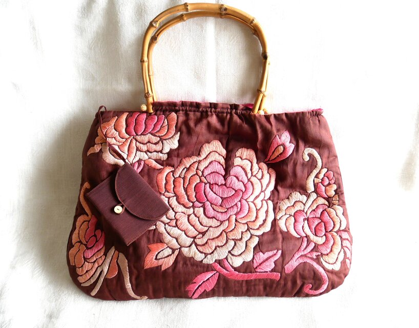Jamin Puech】ヴィンテージバッグ ボタンの花の刺繍飾りバンブー