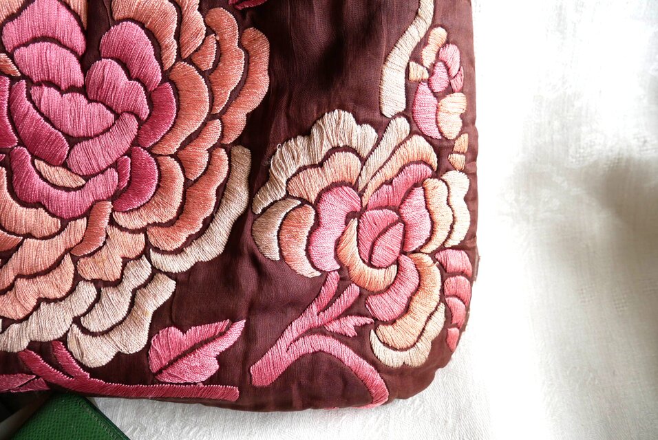 Jamin Puech】ヴィンテージバッグ ボタンの花の刺繍飾りバンブー