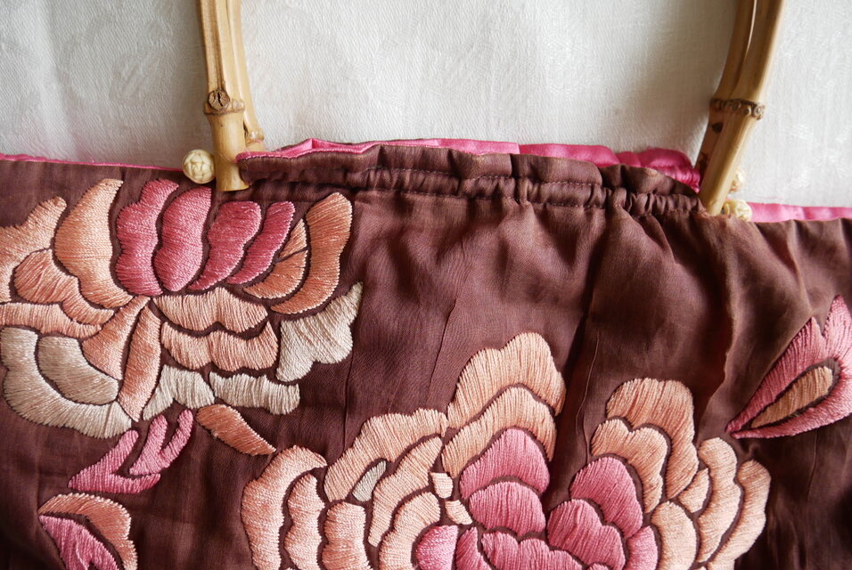 Jamin Puech】ヴィンテージバッグ ボタンの花の刺繍飾りバンブー