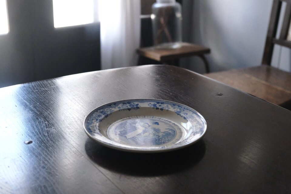 GIEN ジアン 青 グリザイユ 平皿 20.7cm フランス アンティーク