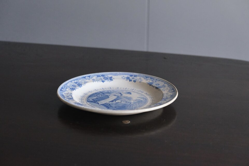 GIEN ジアン 青 グリザイユ 平皿 20.7cm フランス アンティーク