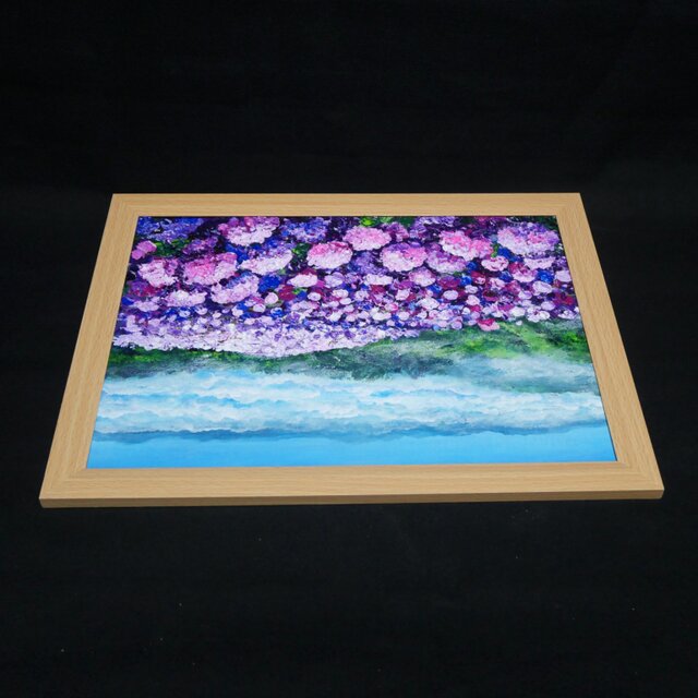 1点物】油彩画『天空に咲く、光のアジサイ』梅雨・初夏を彩る花の絵画
