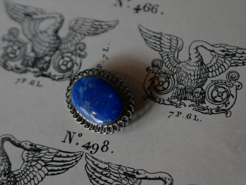 ラピスラズリ 小さなブローチ フランスヴィンテージ 純銀 シルバー 