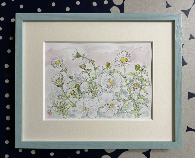 春の庭(水彩画、春、花、フレーム付き) | iichi 日々の暮らしを