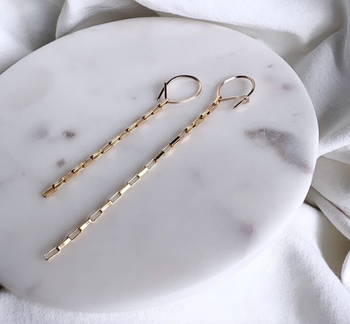 14kgf hoop box chain アシンメトリー ピアス チェーン フープ | iichi