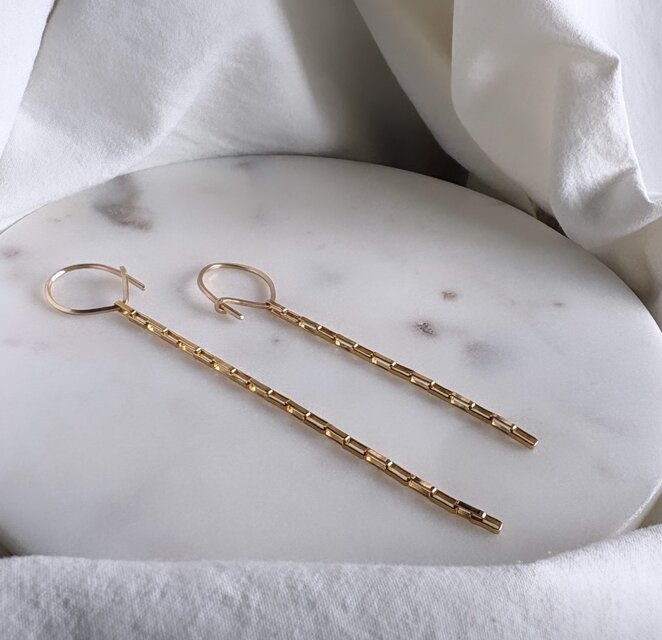 ポメ様♡14kgf 14kgf hoop box chain アシンメトリー ピアス チェーン フープ | iichi