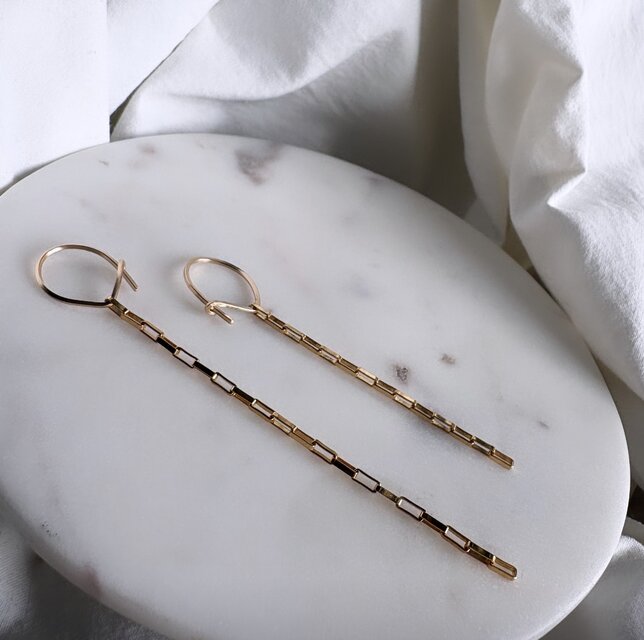 14kgf hoop box chain アシンメトリー ピアス チェーン フープ | iichi