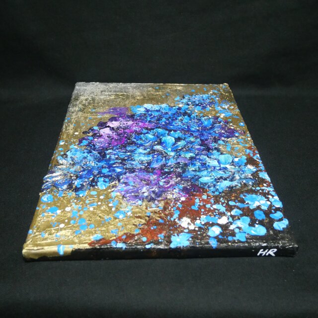 原画】黄金に咲く雨の記憶（あじさい）｜油彩画 立体アート 梅雨の