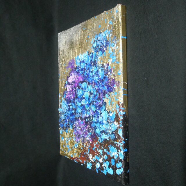 原画】黄金に咲く雨の記憶（あじさい）｜油彩画 立体アート 梅雨の