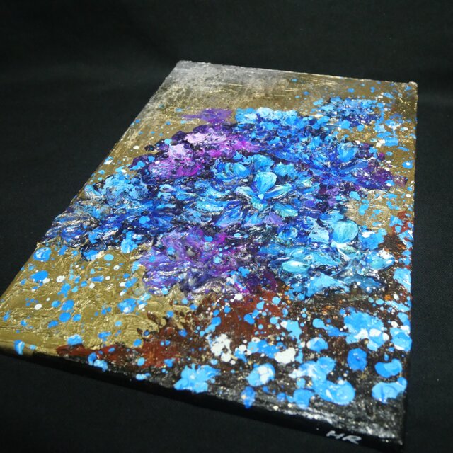 原画】黄金に咲く雨の記憶（あじさい）｜油彩画 立体アート 梅雨の