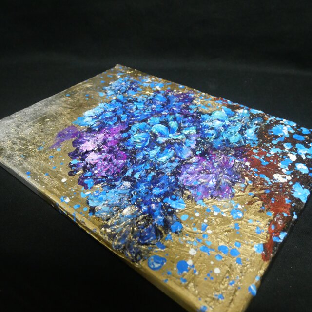 原画】黄金に咲く雨の記憶（あじさい）｜油彩画 立体アート 梅雨の