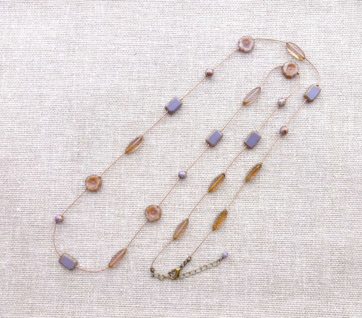 チェコビーズ＆シルクコード＊ロングネックレス＊ライラック＊87cm