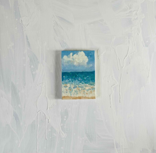原画 油彩「朝の海 20266」絵画・サムホールサイズ （16×23㎝）アート