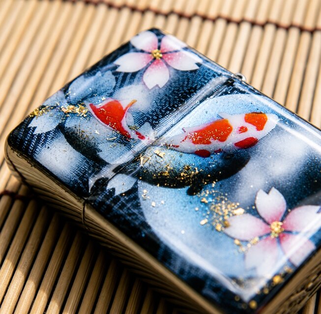 狐 桜 七宝焼風 ガラスケース入り ペンダントトップ zippoケース ライター ジッポ 和柄 工芸 職人 送料無料 名入れ 桜