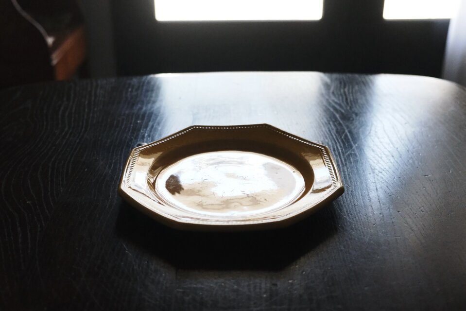 ピション PICHON 黄釉 オクトゴナル 平皿 アンティーク a 0501131